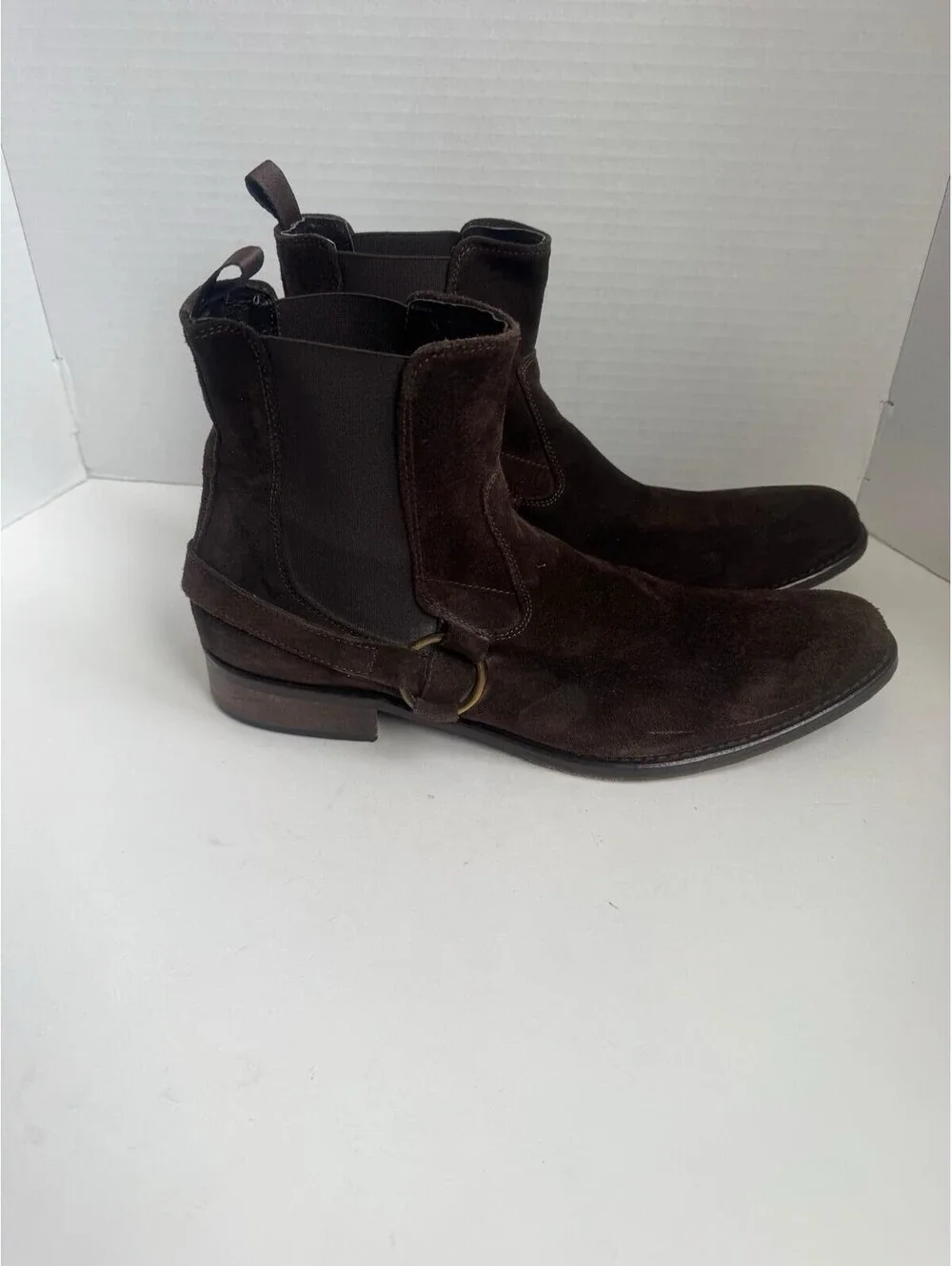 To Boot New York by Adam Derrick — Dark Brown Suede Harness Chelsea Boots